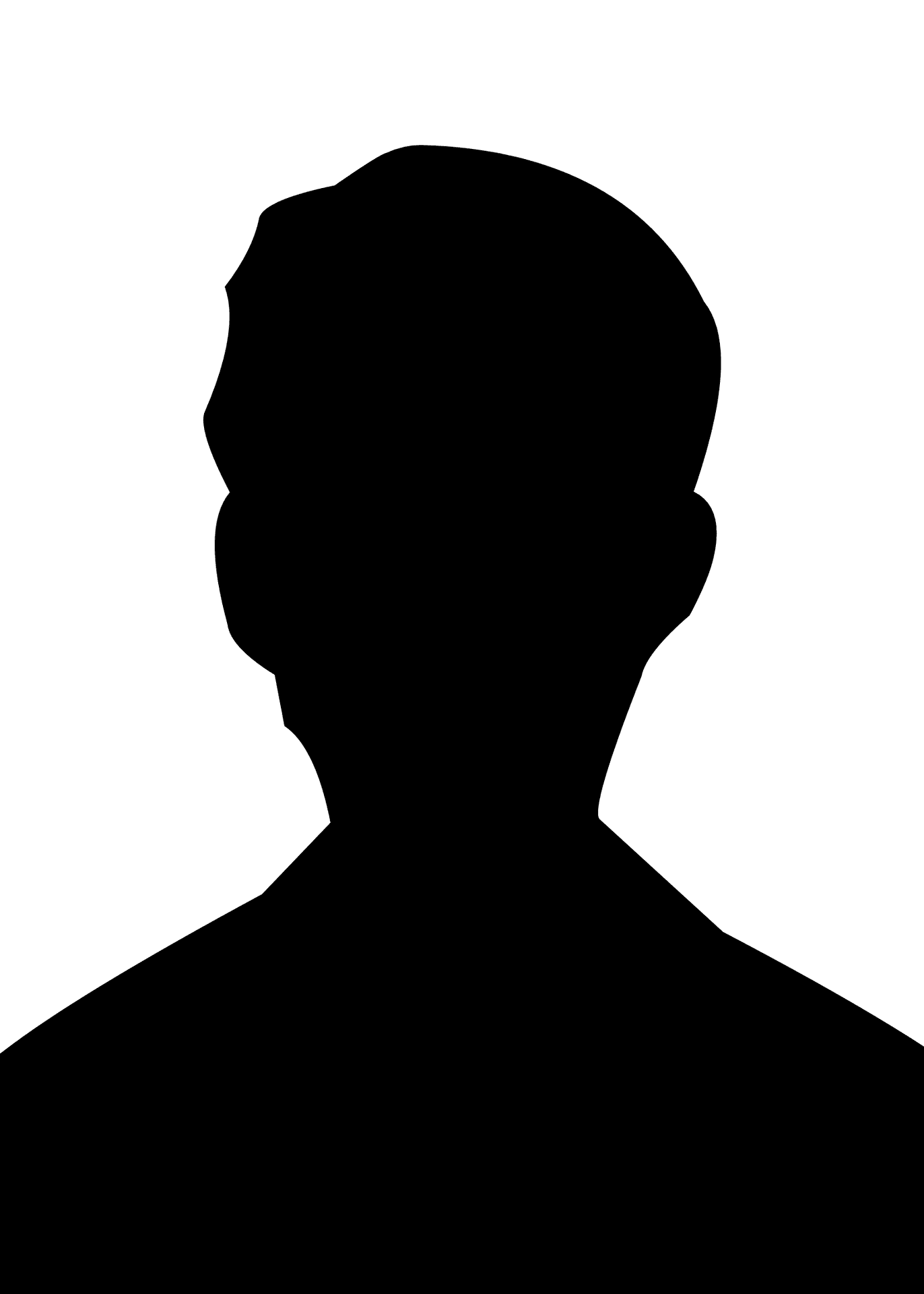 Silhouette of a person's upper body in black against a white background.